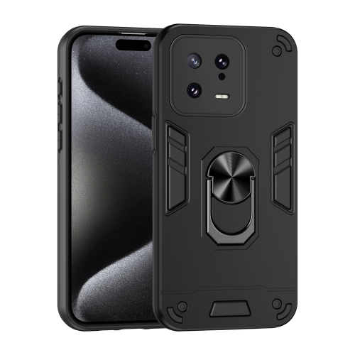 For Xiaomi 13 Shockproof Metal Ring Holder Phone Case(Black)