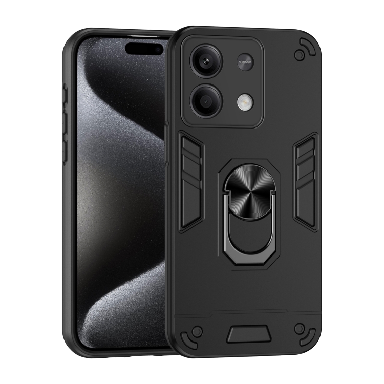 

For Xiaomi Redmi Note 13 Shockproof Metal Ring Holder Phone Case(Black)