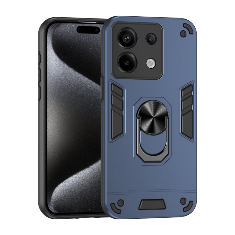 

For Xiaomi Redmi Note 13 Pro Shockproof Metal Ring Holder Phone Case(Blue)