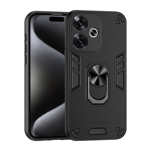 

For Xiaomi Redmi Turbo 3 Shockproof Metal Ring Holder Phone Case(Black)