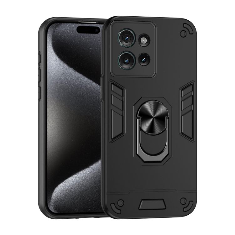 

For Motorola Edge 50 Shockproof Metal Ring Holder Phone Case(Black)