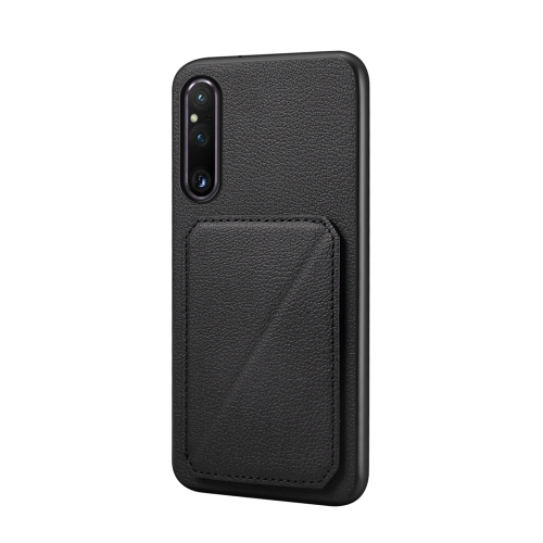 

For Sony Xperia 1 V D04 Calf Texture Dual Card Slot Holder Phone Case(Black)