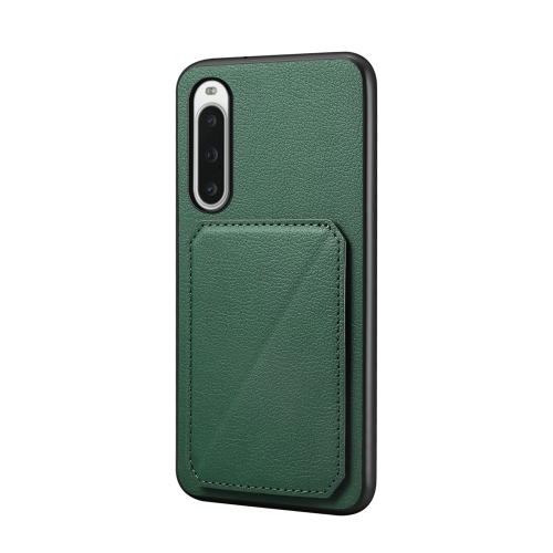 

For Sony Xperia 10 V D04 Calf Texture Dual Card Slot Holder Phone Case(Green)