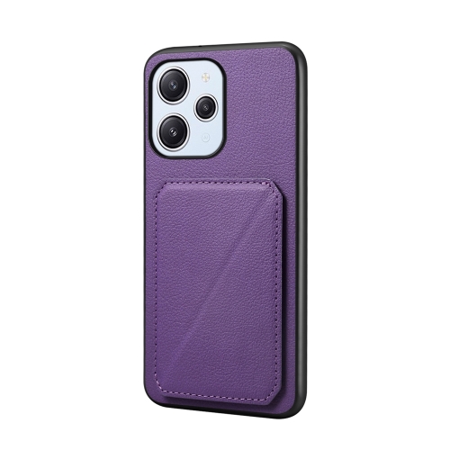 For Xiaomi Redmi 12 / Note 12R D04 Calf Texture Dual Card Slot Holder Phone Case(Purple)