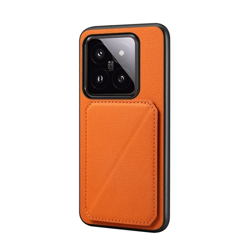 

For Xiaomi 14 Pro D04 Calf Texture Dual Card Slot Holder Phone Case(Orange)