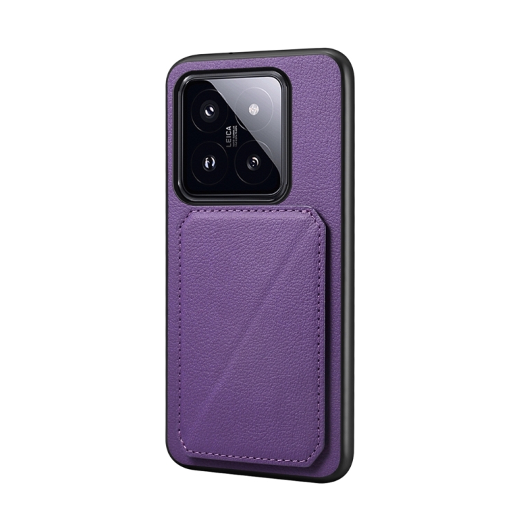 

For Xiaomi 14 Pro D04 Calf Texture Dual Card Slot Holder Phone Case(Purple)