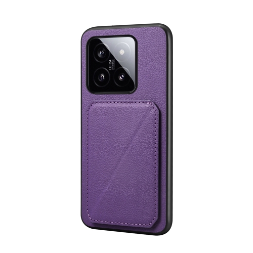 

For Xiaomi 14 D04 Calf Texture Dual Card Slot Holder Phone Case(Purple)