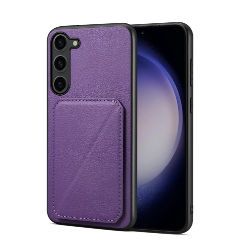 

For Samsung Galaxy S24 5G D04 Calf Texture Dual Card Slot Holder Phone Case(Purple)