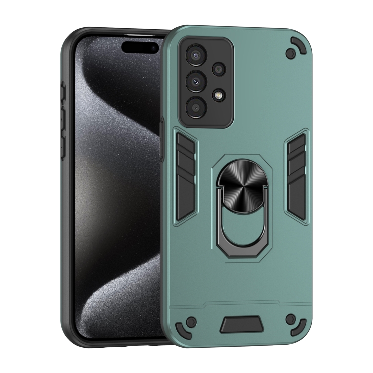 

For Samsung Galaxy A13 Shockproof Metal Ring Holder Phone Case(Green)
