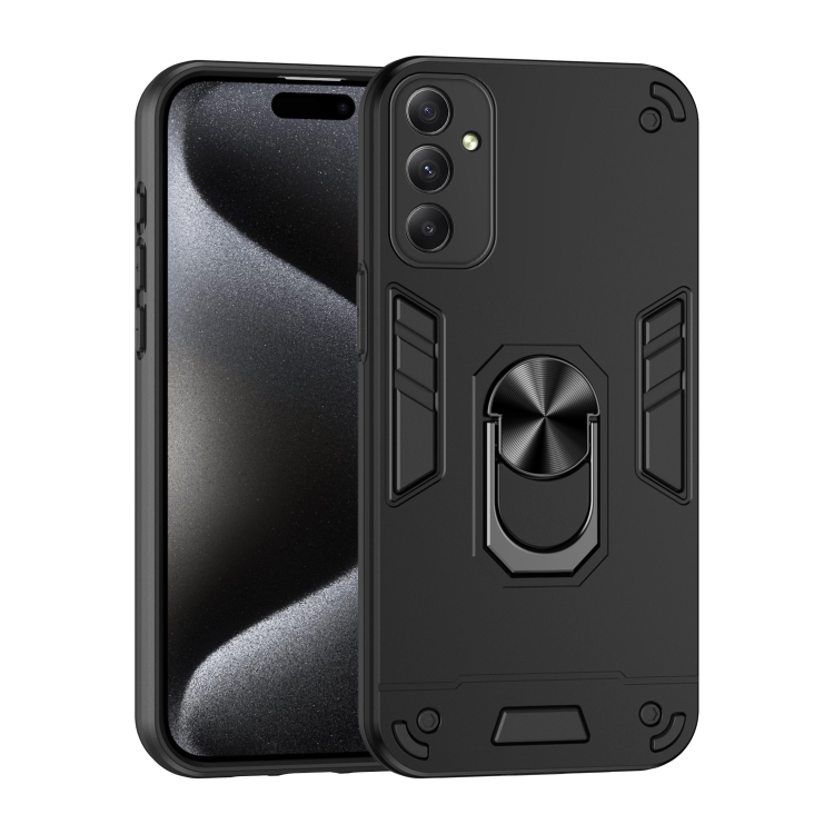

For Samsung Galaxy A34 5G Shockproof Metal Ring Holder Phone Case(Black)