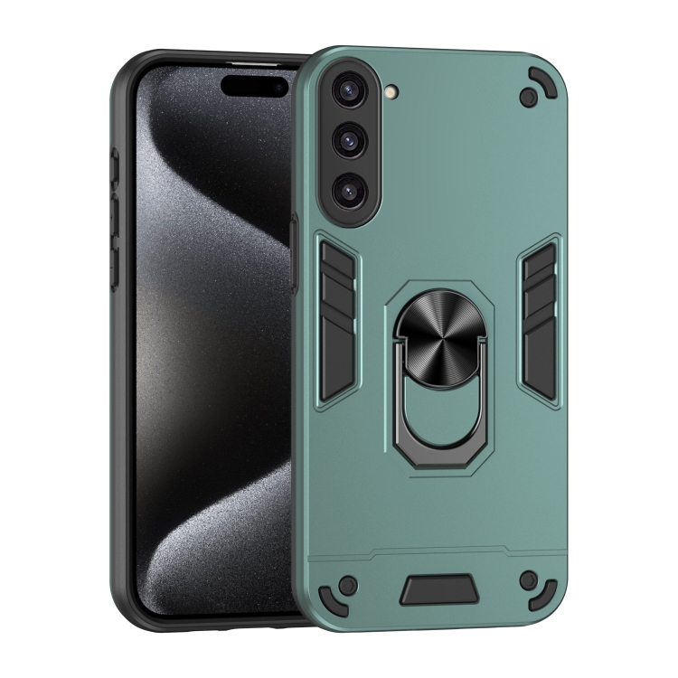 

For Samsung Galaxy S23+ 5G Shockproof Metal Ring Holder Phone Case(Green)
