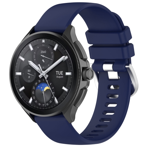 For Xiaomi Watch 2 Liquid Glossy Silver Buckle Silicone Watch Band(Dark Blue)
