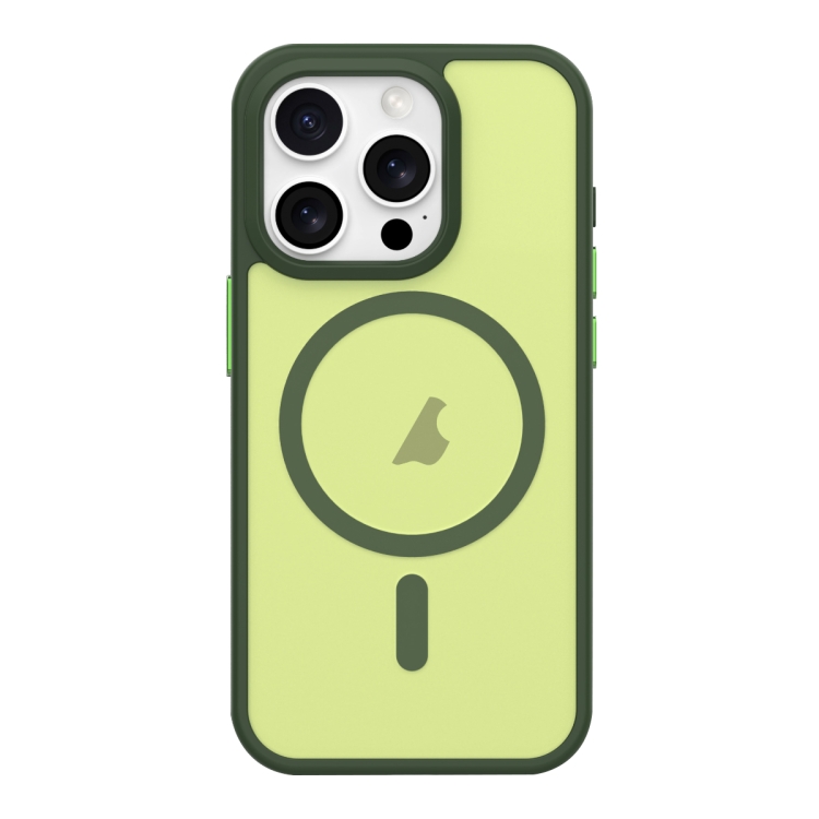 

For iPhone 15 Pro Metal Button Skin Feel Matte MagSafe Shockproof Phone Case(Green)