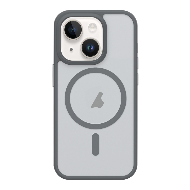 

For iPhone 15 Metal Button Skin Feel Matte MagSafe Shockproof Phone Case(Grey)