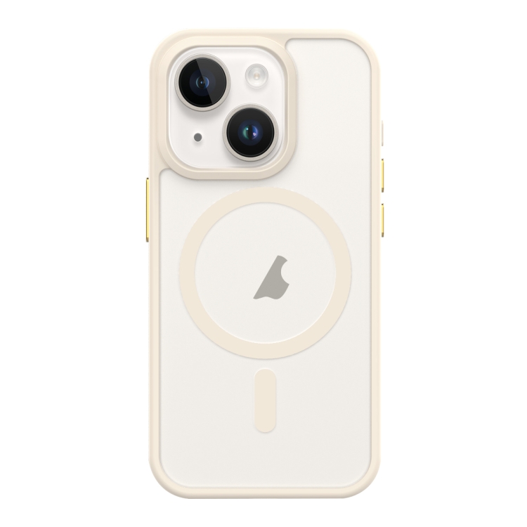 

For iPhone 14 Metal Button Skin Feel Matte MagSafe Shockproof Phone Case(White)