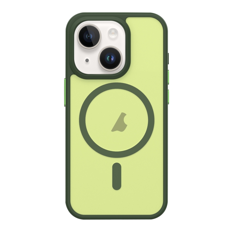 

For iPhone 13 Metal Button Skin Feel Matte MagSafe Shockproof Phone Case(Green)