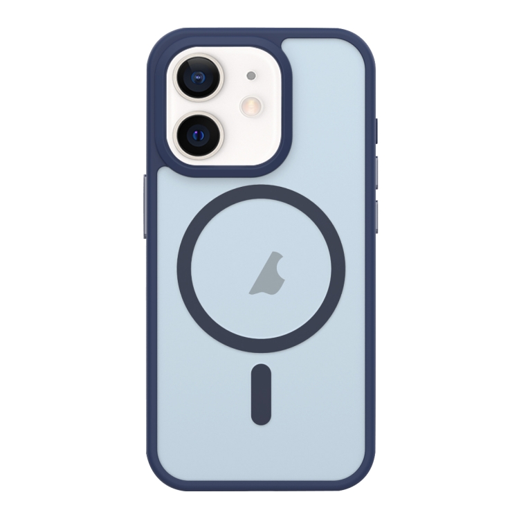

For iPhone 12 Metal Button Skin Feel Matte MagSafe Shockproof Phone Case(Dark Blue)