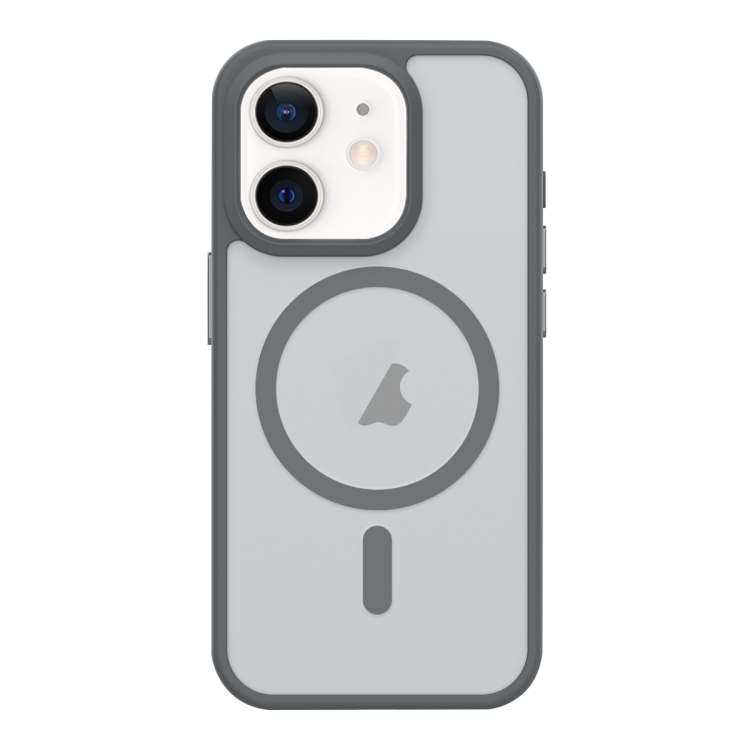 

For iPhone 12 Metal Button Skin Feel Matte MagSafe Shockproof Phone Case(Grey)