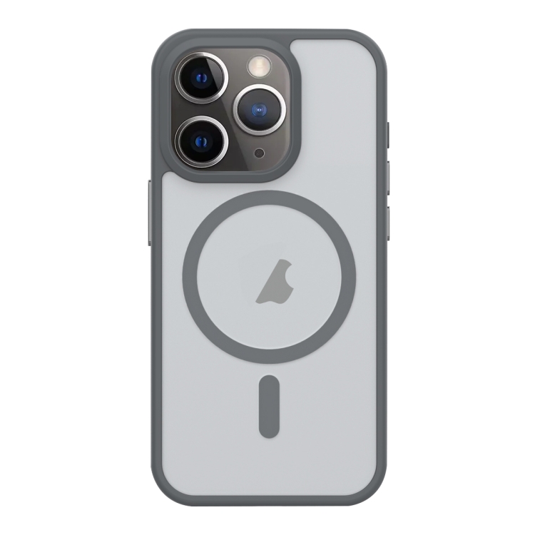 

For iPhone 11 Pro Max Metal Button Skin Feel Matte MagSafe Shockproof Phone Case(Grey)