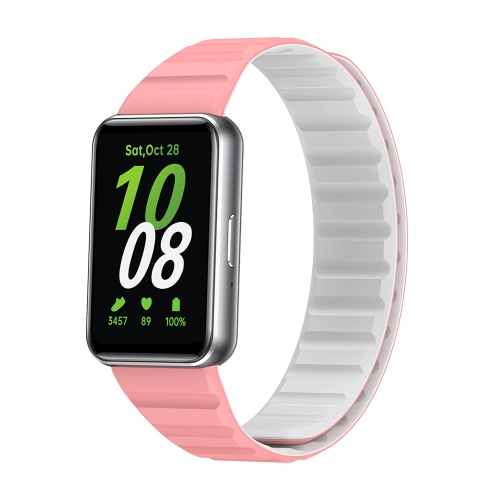 

For Samsung Galaxy Fit 3 Two Color Magnetic Silicone Watch Band(White Pink)