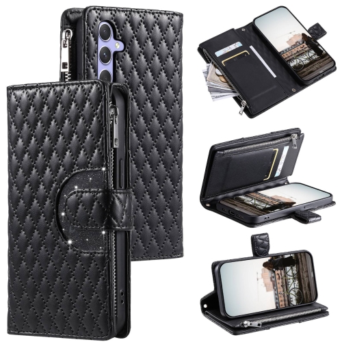 

For Samsung Galaxy A15 4G/5G Glitter Lattice Zipper Wallet Leather Phone Case(Black)