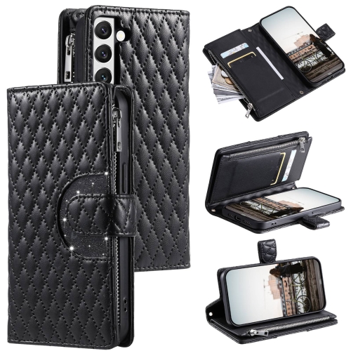 

For Samsung Galaxy S22 5G Glitter Lattice Zipper Wallet Leather Phone Case(Black)