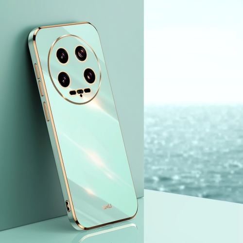 

For Xiaomi 14 Ultra 5G XINLI Straight 6D Plating Gold Edge TPU Phone Case(Mint Green)