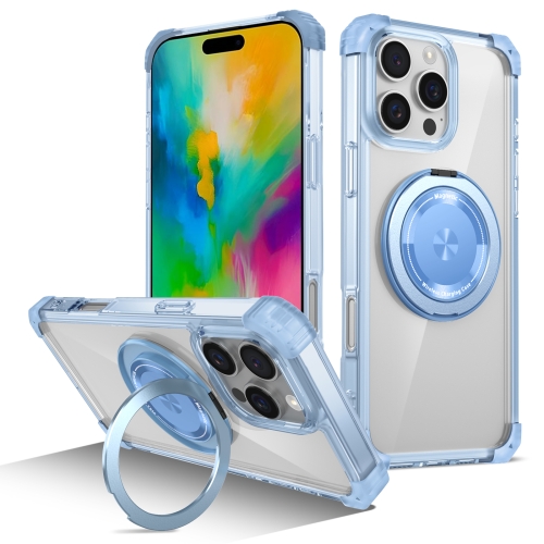 

For iPhone 16 Pro Gold Shield CD Pattern MagSafe Magnetic Phone Case with Rotating Stand(Transparent Blue)