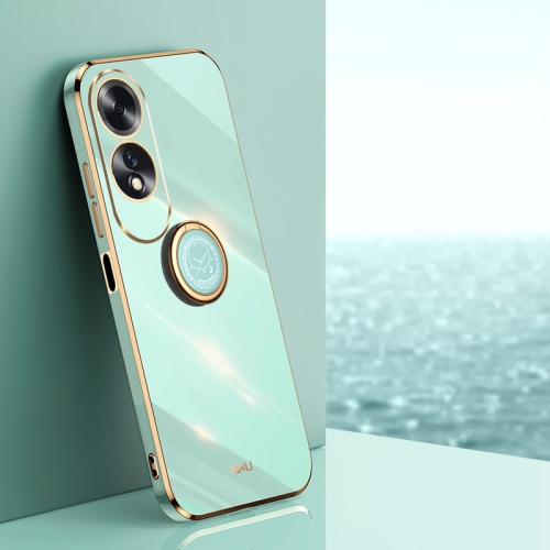 

For OPPO A60 4G XINLI Straight 6D Plating Gold Edge TPU Shockproof Case with Ring Holder(Mint Green)