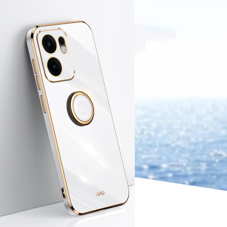 

For OPPO Reno13 F 5G Global XINLI Straight Edge 6D Electroplate TPU Phone Case with Ring Holder(White)