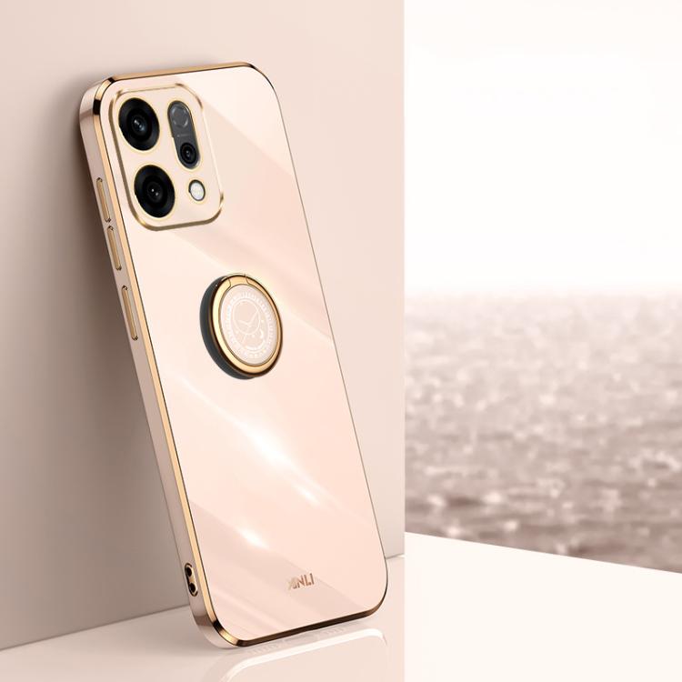 

For OPPO Reno14 5G Global XINLI Straight Edge 6D Electroplate TPU Phone Case with Ring Holder(Pink)