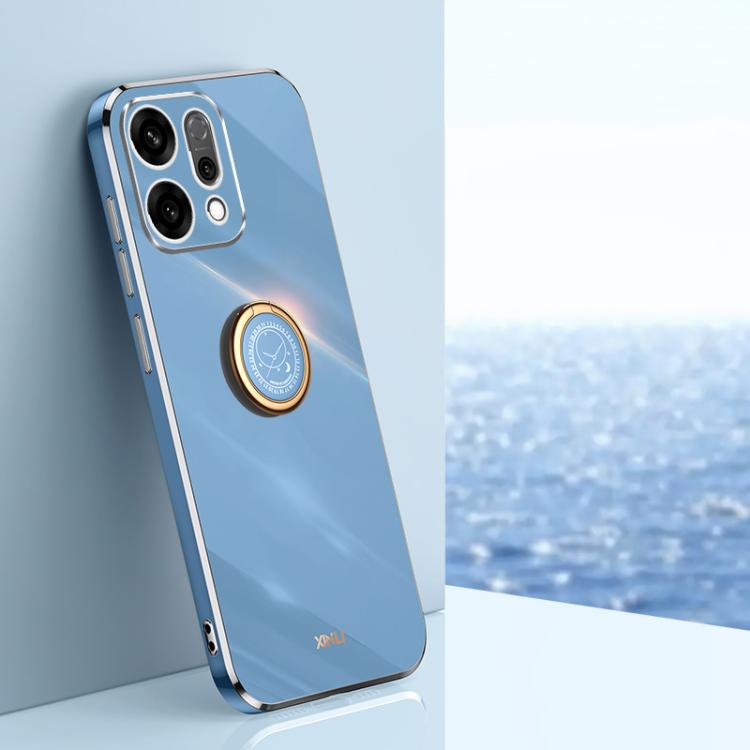

For OPPO Reno14 5G Global XINLI Straight Edge 6D Electroplate TPU Phone Case with Ring Holder(Celestial Blue)