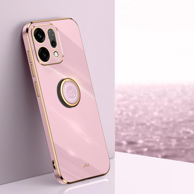 

For OPPO Reno14 5G Global XINLI Straight Edge 6D Electroplate TPU Phone Case with Ring Holder(Cherry Purple)