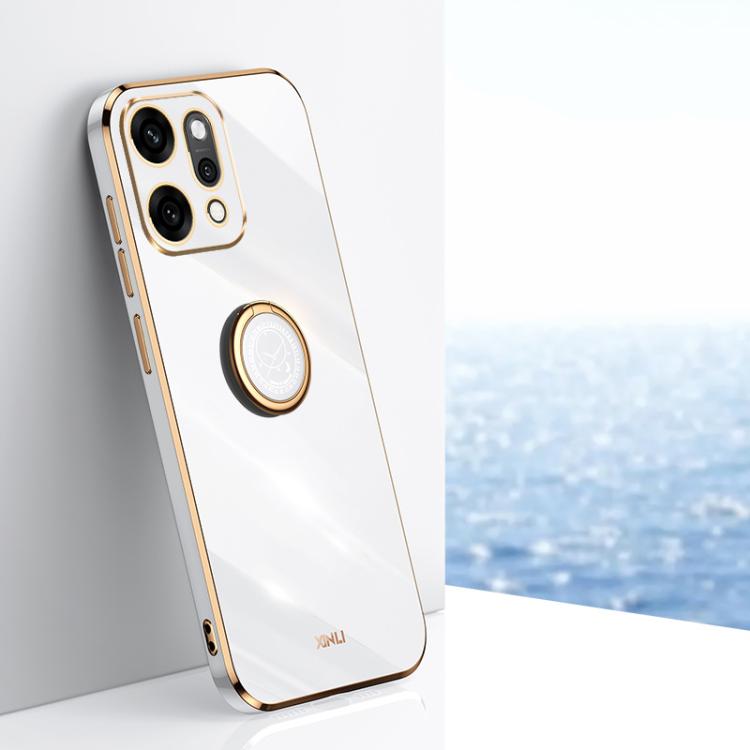 

For OPPO Reno14 Pro 5G Global XINLI Straight Edge 6D Electroplate TPU Phone Case with Ring Holder(White)
