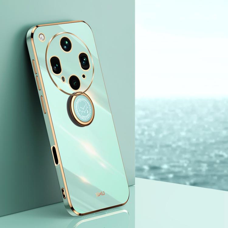 

For OPPO Find X8 Ultra XINLI Straight Edge 6D Electroplate TPU Phone Case with Ring Holder(Mint Green)
