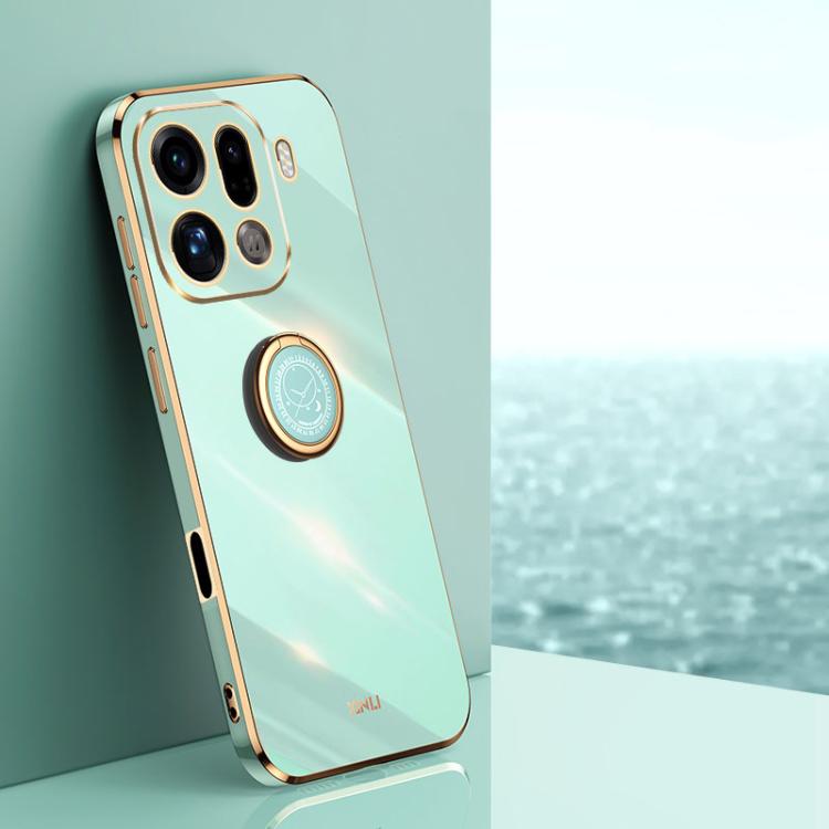 

For OPPO Find X9 Pro 5G XINLI Straight Edge 6D Electroplate TPU Phone Case with Ring Holder(Mint Green)