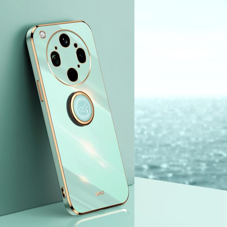 For OPPO Find X9 Ultra 5G XINLI Straight Edge 6D Electroplate TPU Phone Case with Ring Holder(Mint Green)