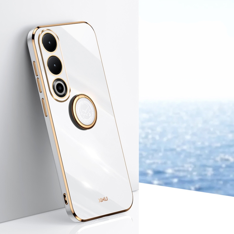 

For OnePlus Ace 3V XINLI Straight Edge 6D Electroplate TPU Phone Case with Ring Holder(White)