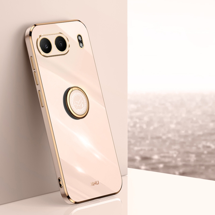

For OnePlus Nord 4 XINLI Straight Edge 6D Electroplate TPU Phone Case with Ring Holder(Pink)