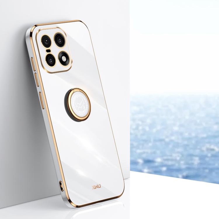 For OnePlus 15 5G XINLI Straight Edge 6D Electroplate TPU Phone Case with Ring Holder(White)