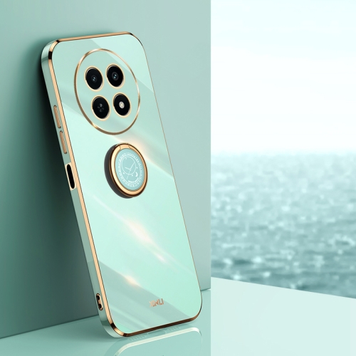 

For Realme 12 5G XINLI Straight 6D Plating Gold Edge TPU Shockproof Case with Ring Holder(Mint Green)