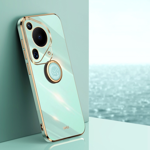 

For Huawei Pura 70 Ultra XINLI Straight 6D Plating Gold Edge TPU Shockproof Case with Ring Holder(Mint Green)