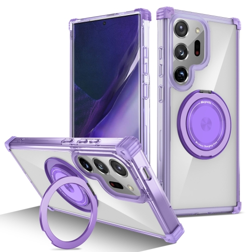 

For Samsung Galaxy Note20 Ultra 5G Gold Shield CD Pattern MagSafe Magnetic Phone Case with Rotating Stand(Transparent Purple)
