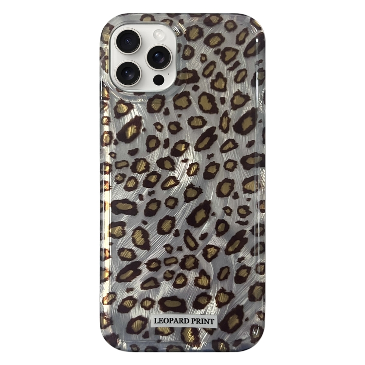 

For iPhone 15 Pro Max Feather Leopard Print Pattern Double-layer Acrylic+TPU Shockproof Phone Case(Grey)