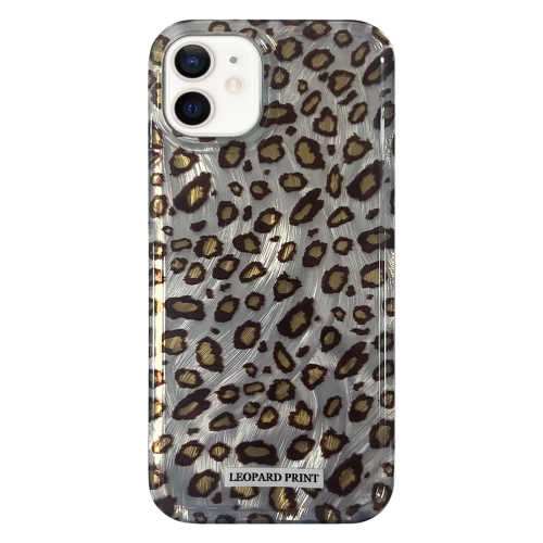 

For iPhone 12 Feather Leopard Print Pattern Double-layer Acrylic+TPU Shockproof Phone Case(Grey)