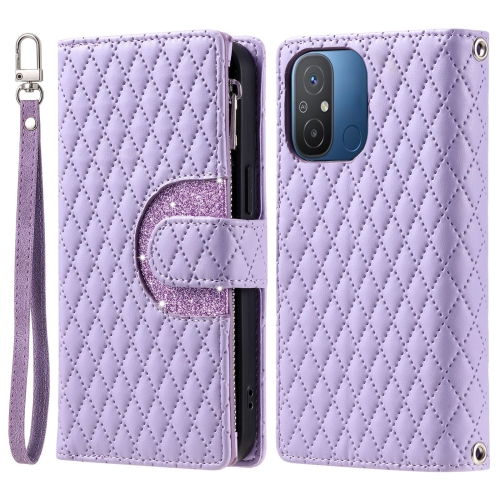 

For Xiaomi Redmi 12C / 11A Glitter Lattice Zipper Wallet Leather Phone Case(Purple)