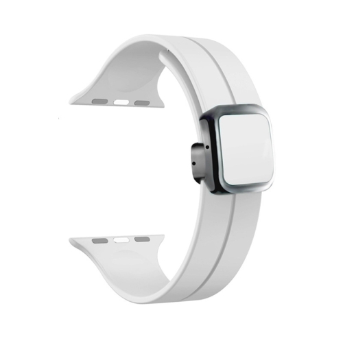 For Apple Watch SE 2023 44mm Magnetic Square Buckle Silicone Watch Band(White)