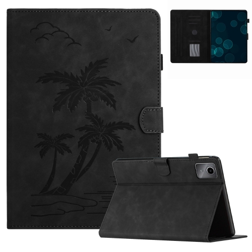 

For Xiaomi Redmi Pad SE Coconut Tree Embossed Smart Leather Tablet Case(Black)