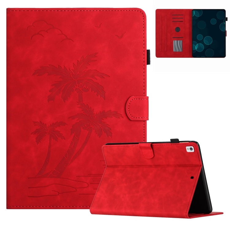 

For iPad 10.2 2019/2020/10.5 2017/2019 Coconut Tree Embossed Smart Leather Tablet Case(Red)