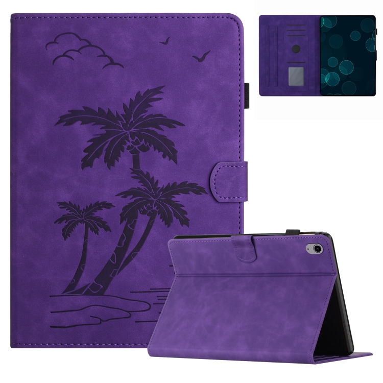 

For iPad mini 6 Coconut Tree Embossed Smart Leather Tablet Case(Purple)
